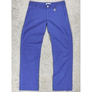 Ixos Linen Crochet Waist Straight Leg Pants Women M Blue Coastal Breathable Chic